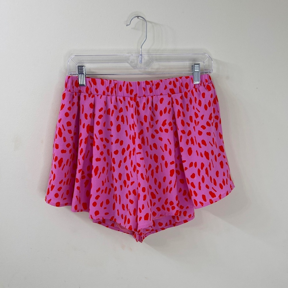 Buddy Love Shirly-5 Pink Red Spotted Elastic Waist Flowy Shorts Women's Medium